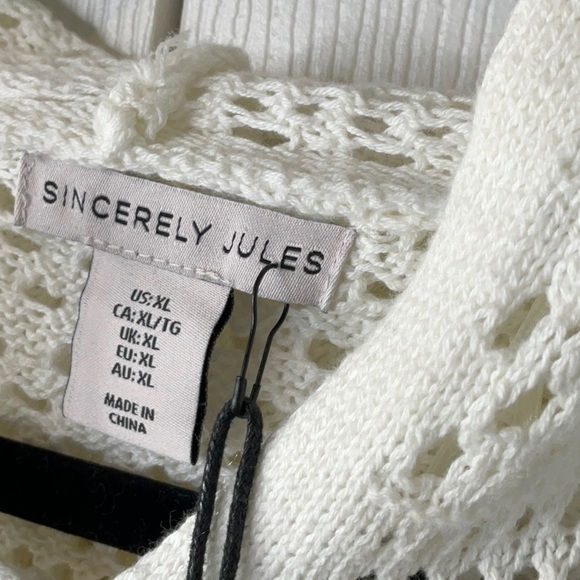 Sincerely Jules White Open Knit Hoodie Top Size XL - Picture 4 of 9
